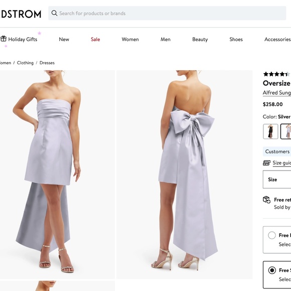 D697 NEW ALFRED SUNG Silver Dove OVERSIZE BOW BACK Strapless SATEEN Mini DRESS 8 - Picture 7 of 16